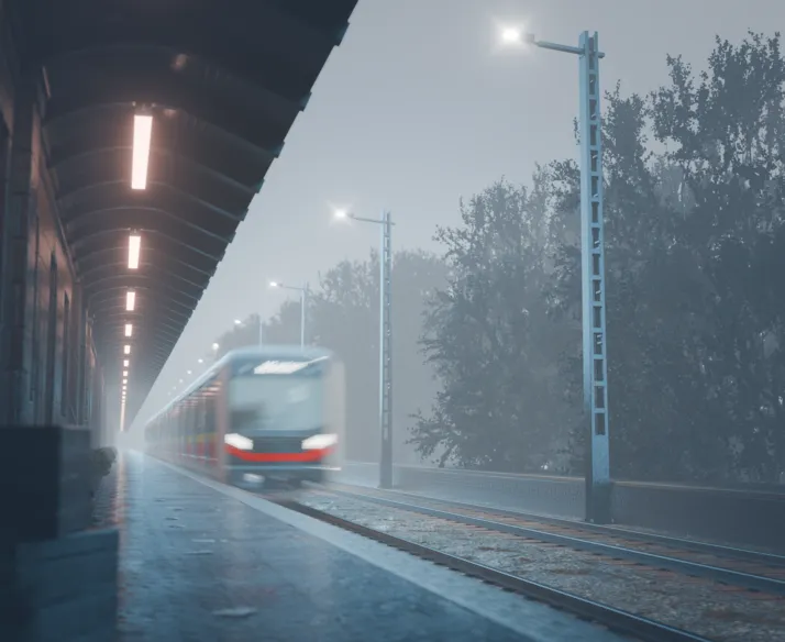 3D-renderöinti rautatieasemasta Sähkö-Jokisen pylväillä